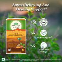 A TATA Product - Organic India Tulsi Ginger Turmeric - 25 Tea Bags, Boosts Immunity, Supports Healing & Recovery, Rich in Antioxidants, Made with Tulsi, Turmeric, Cinnamon, and Pepper