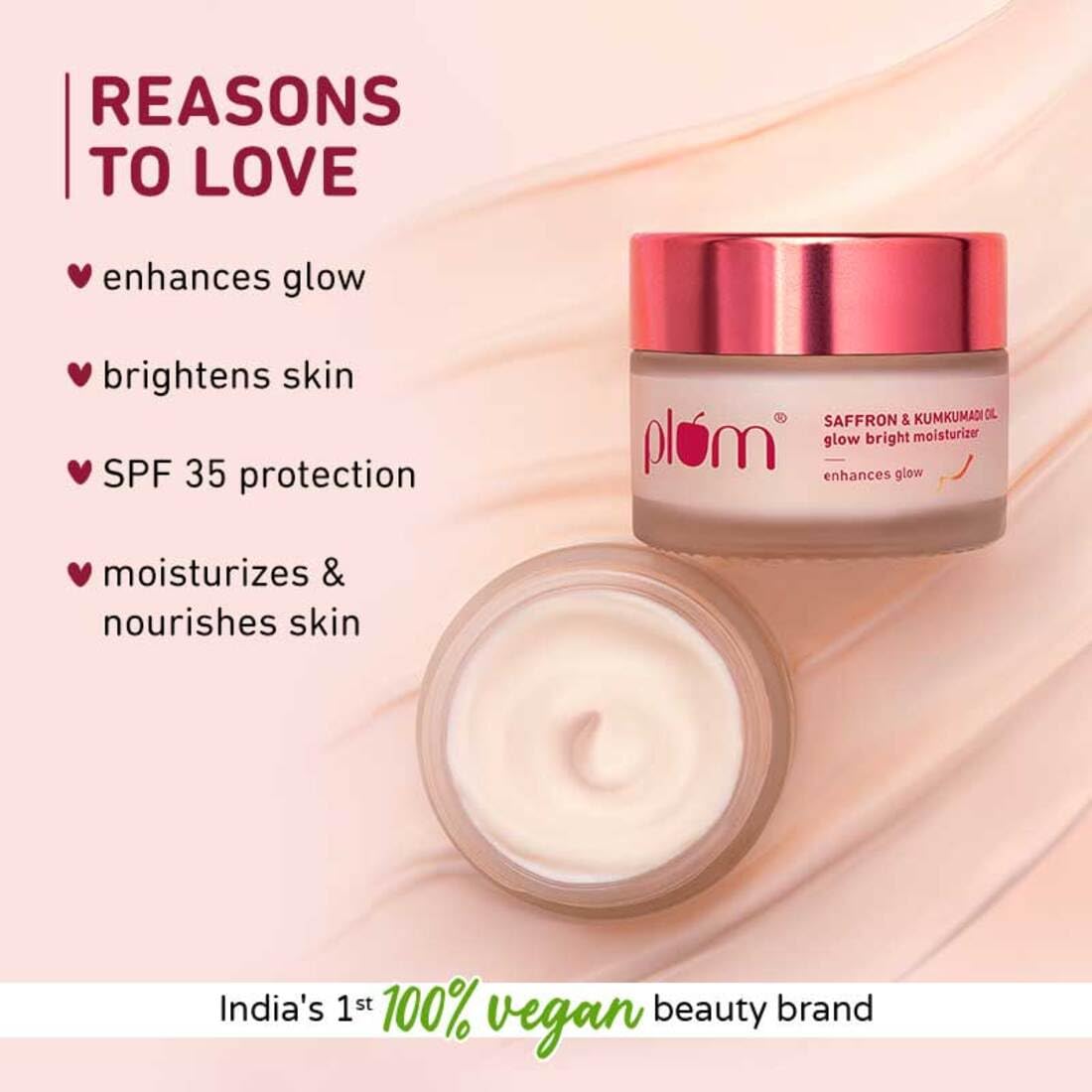 Plum Saffron & Kumkumadi Oil Daily Glow Bright Moisturizing Cream | Quick-Absorbing Day Cream to Brighten Skin, Enhance Glow | with SPF 35 for UVA/UVB Protection | All Skin Types | Women & Men | 50g