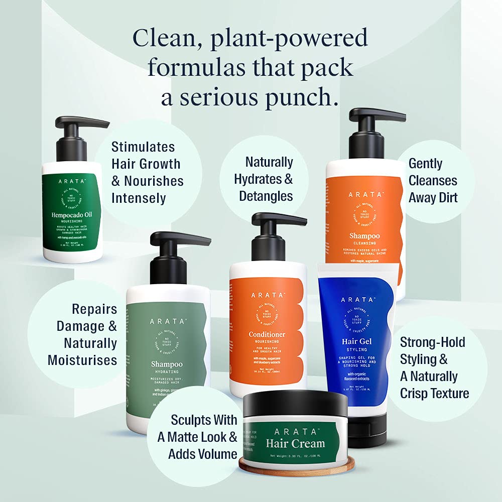 Arata Natural Hydrating Hair Shampoo (300ML) for Soft, Smooth Hair | Paraben and Sulphate Free for Damage Repair & Moisturization | Reduces Frizz, Split Ends with Ginkgo, Ginger & Indian Gooseberry