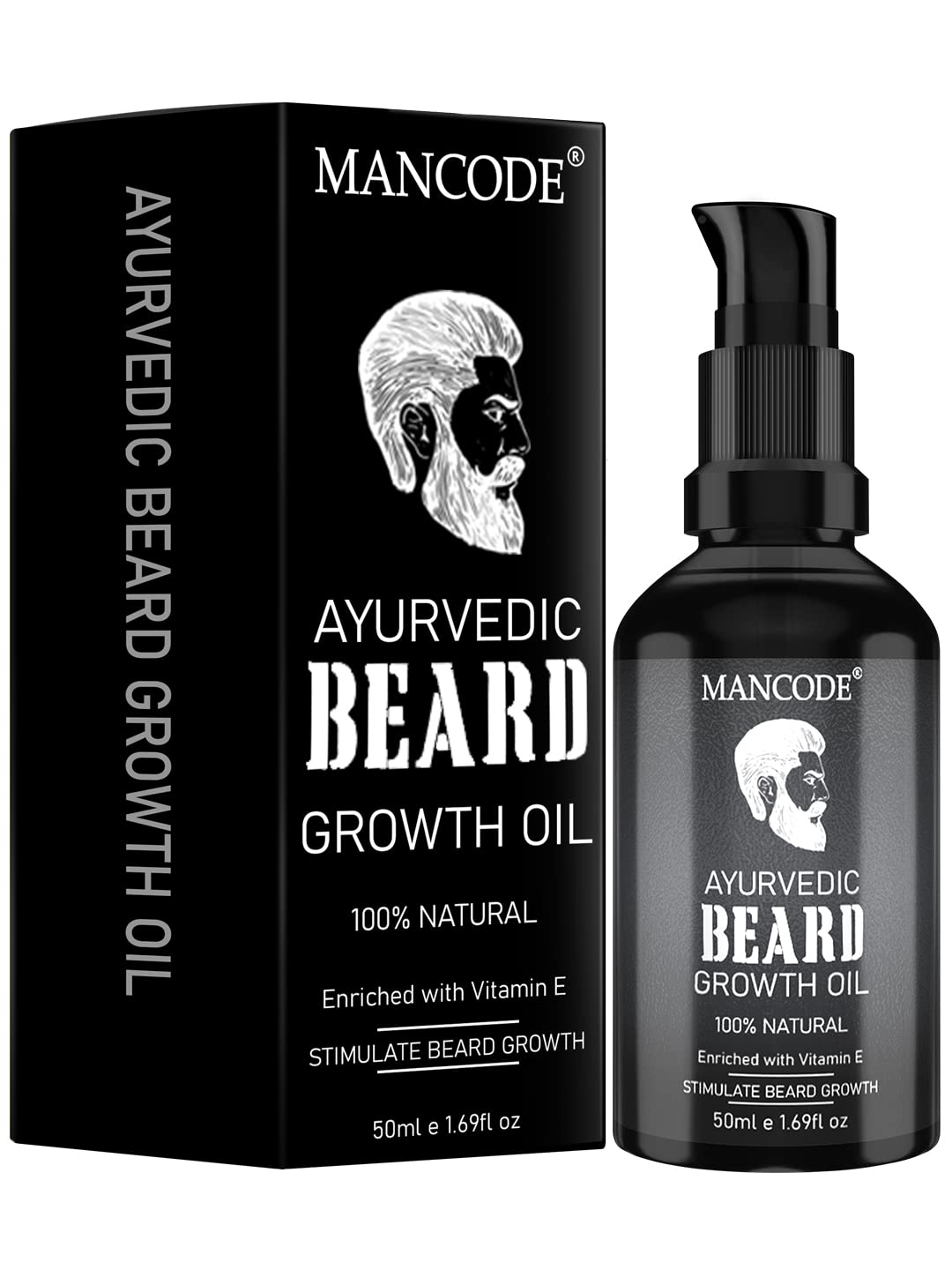 Mancode Ayurvedic Beard & Hair Growth Oil, 50ml | Natural hair oil for Thicker & Longer Beard | Beard Oil for uneven, patchy & Fast Beard Growth | 100% Natural