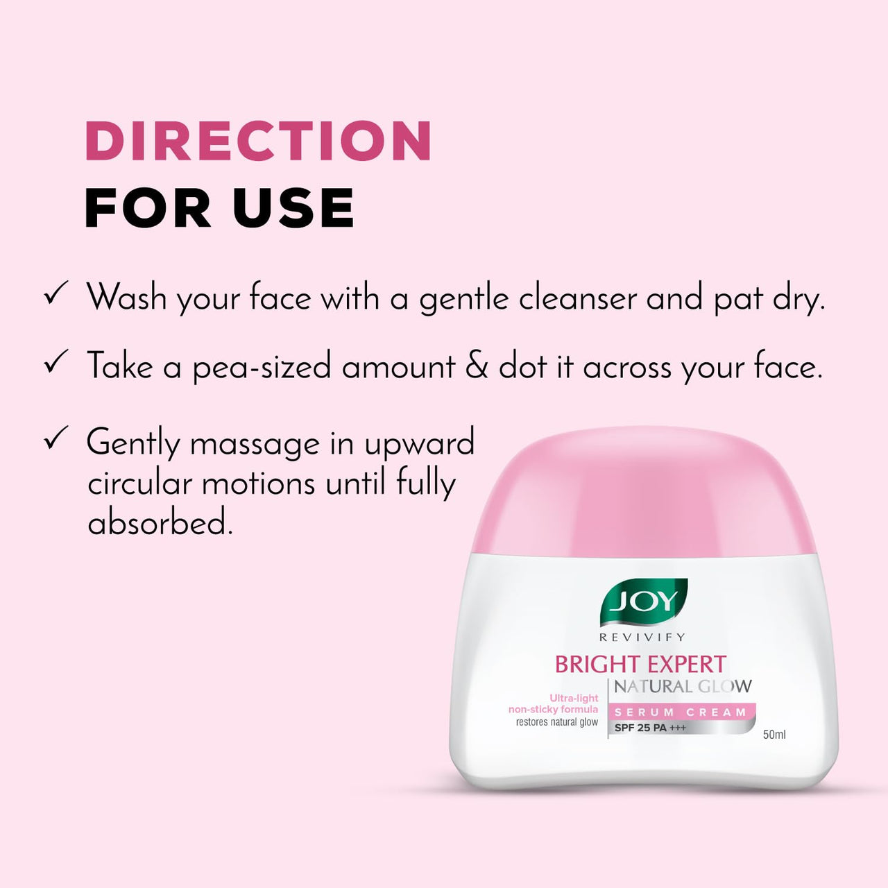 Joy Brightening Face Cream with SPF 25 PA+++ & Niacinamide - Ultra Light & Non Sticky | Summer Face Cream For Natural Glowing Skin & Sun Protection 50ml