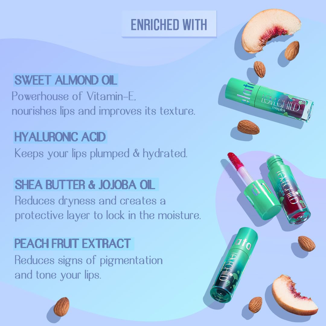 LoveChild Masaba Lip Gelato Tinted Lip Oil | Hydrating, Luminous finish |With Vitamin E, Jojoba oil, Hyaluronic Acid & Shea Butter, Brown Berry, 5ml