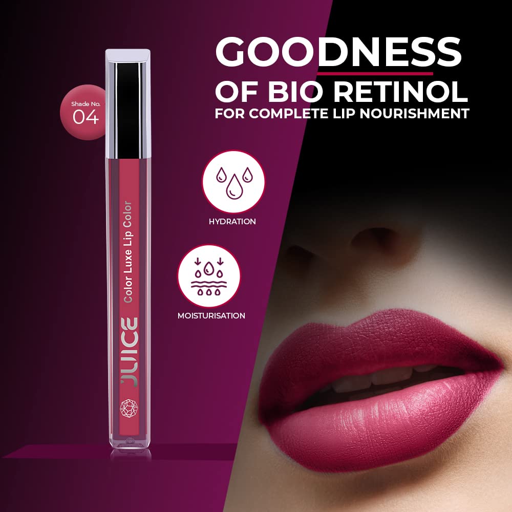Juice matte Luxe lipstick & lip Gloss - Vitamin E Enriched, Smudge-Free with Bio Retinol, Moisturizing Lock Technology, SPF 15 Pack of 2 (PINK PLUM - M08 & PINKISH BERRY - G04)