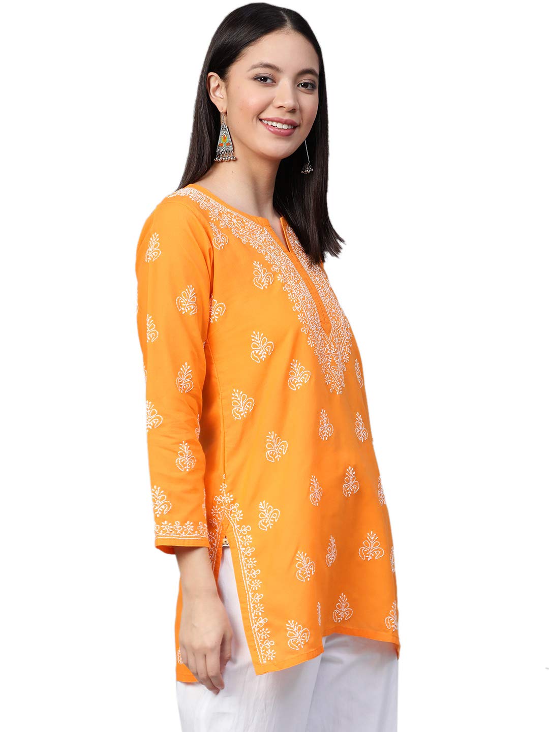 Ada Women's  Cotton Top Tunic Hand Embroidered Lucknowi Chikankari Short Kurti