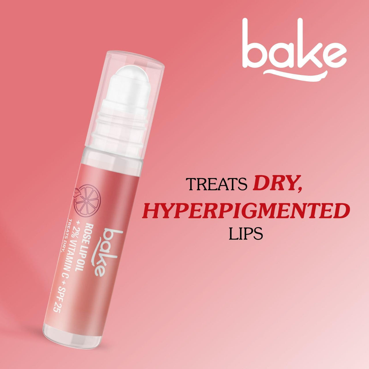 BAKE 2% Vitamin C Rose Tinted Lip Oil Balm with SPF 25 | BAKE in Dawn | Treats Dry, Pigmented Lips | Smooth, Supple Lips with SPF | With Shea butter, Cocoa Butter, Zinc Oxide & Vitamin C | For Men and Women | 15ml (Rose)