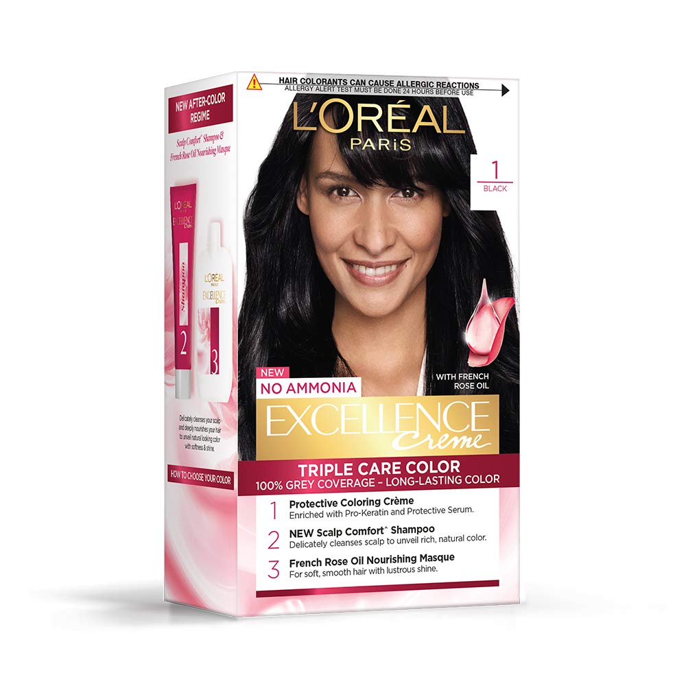 L'OREAL PARIS Excellence Creme Hair Color, 3 Dark Brown/Natural Darkest Brown, 72ml+100g & L'Oréal Paris Excellence Creme Hair Color, 1 Black, 72ml+100g