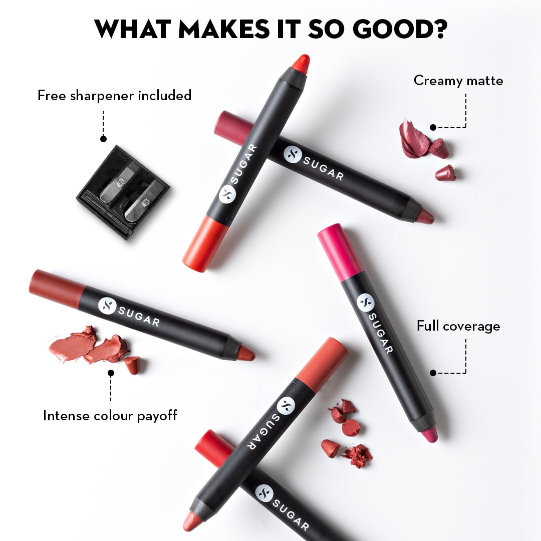 SUGAR Cosmetics Smudge Me Not Mini Matte Liquid Lipstick | Lasts Upto 12 Hrs | Transferproof & Waterproof&Sugar Matte As Hell Crayon Lipsticks For Women | Lasts Upto 12Hrs | Lip Crayon With Sharpener