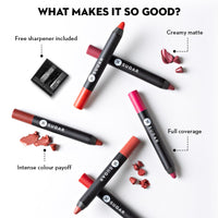 SUGAR Cosmetics Smudge Me Not Mini Matte Liquid Lipstick | Lasts Upto 12 Hrs | Transferproof & Waterproof&Sugar Matte As Hell Crayon Lipsticks For Women | Lasts Upto 12Hrs | Lip Crayon With Sharpener