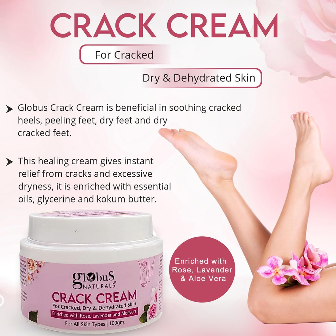 Globus Naturals Crack Cream Rose 100gm (Pack of 2)
