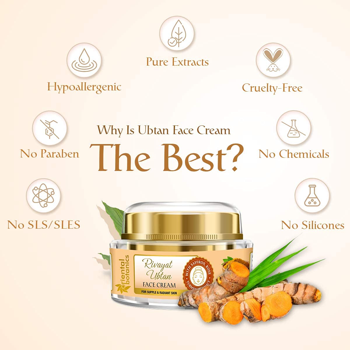 Oriental Botanics Rivayat Ubtan Face Cream, 50 g | Infused with Traditional Ubtan Ingredients for Naturally Glowing & Nourished Skin | No Parabens & Sulphates | Cruelty Free & Vegan