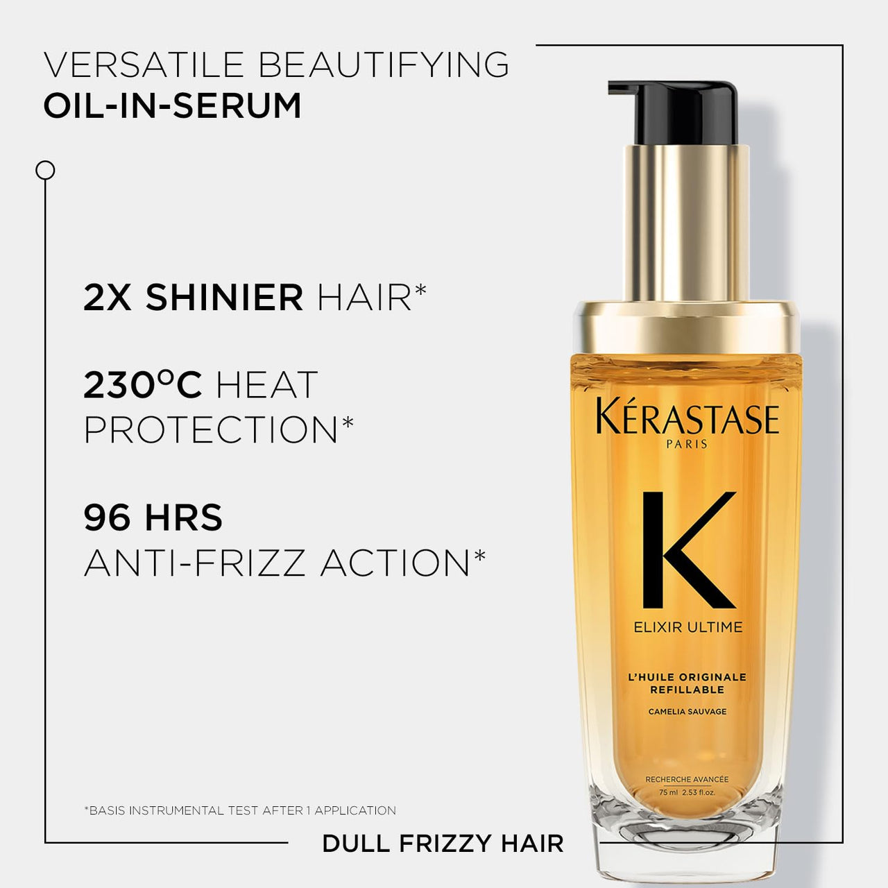 Kérastase Elixir Ultime Hair Oil-In-Serum 75ml | For All Hair Types | 2X Shinier Hair | 96H Anti-Frizz Action | Infused with French Camellia, Marula and Argan Oils