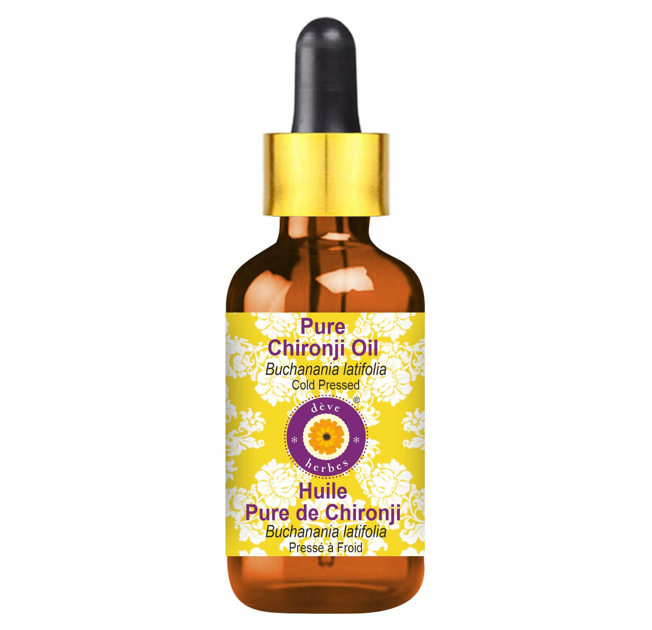 Deve Herbes Pure Chironji Oil (Buchanania latifolia) with Glass Dropper | Cold Pressed | Natural | Undiluted | For Diluting Essential Oils | For Skin & Massage | Men & Women | 5ml
