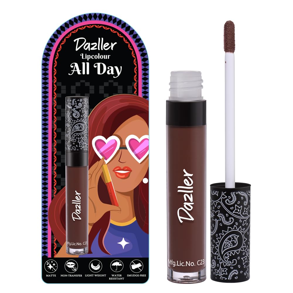 DAZLLER All Day Lipcolour|Moisturizing Kokum Butter|Non-Transfer & Smudge-Proof|8Hr Stay|Matte Liquid Lipstick for Women|Dlc035 Sombra|6G