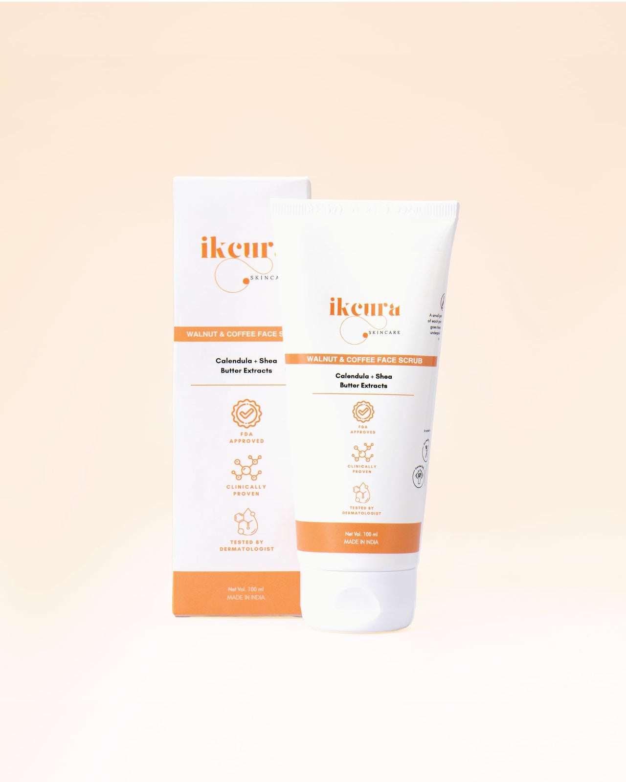 Ikcura Walnut & Coffee Face Scrub with Calendula, Shea Butter Extracts | Deep Pore Cleansing, Hydration Boost, Revitalize and Moisturizer Skin, Reduce Acne & Pimple, 100ml