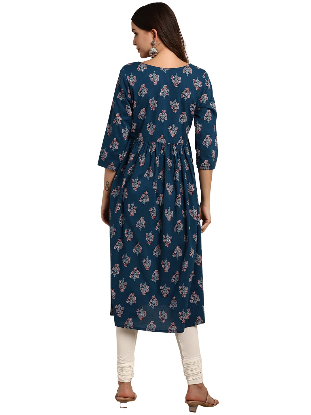 Janasya Women's  Teal Cotton Kurta
