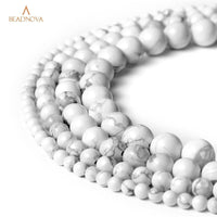 BEADNOVA Natural White Howlite Beads Natural Crystal Beads Stone Gemstone Round Loose Energy Healing Beads with Free Crystal Stretch Cord for Jewelry Making (8mm, 45-48pcs) 8mm 09) White Howlite Round Beads