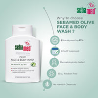 SebaMed Olive Face & Body Wash, Extra Mild For Sensitive, Dry Skin, Ph5.5, Soap Free, Gentle Cleansing, Olive Oil + Panthenol Nourishes Skin, Dermatologically & Clinically Tested, 200 Ml