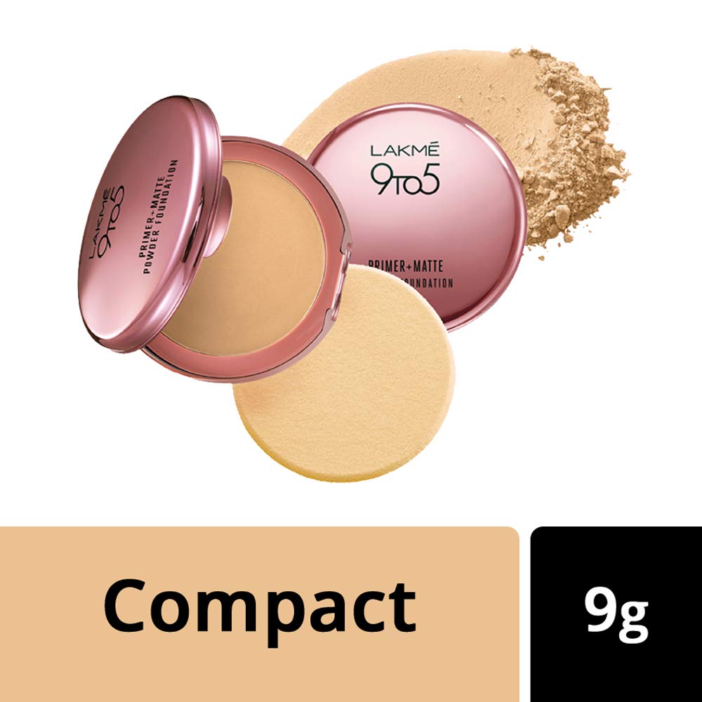 LAKMÉ 9 to 5 Primer with Matte Powder Medium Coverage Foundation Compact for all skin types, Ivory Cream, 9g And 9 to 5 Complexion Care CC Cream, Honey, 30g