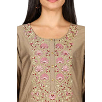 Kashish Women's  Viscose Embroidered Round Neck Straight Fit Kurta