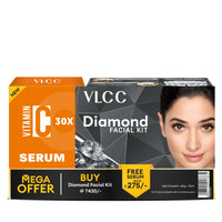 VLCC Diamond Facial Kit - 60g with FREE Vitamin C Serum - 15ml for Skin Purification & Skin Hydration | With Colloidal Diamond, Jojoba Oil, Vitamin C, and Ferulic Acid