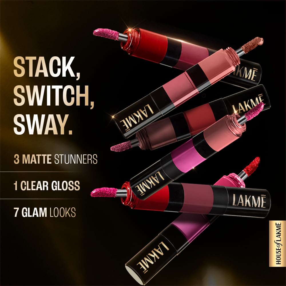 Lakmé Ultimate Glam 4 In 1 Matte Lip Stack, Party Chic 4Ml