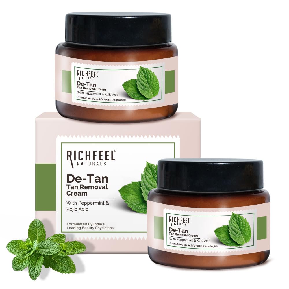 Richfeel De-tan Cream | Natural Skin Tan Removal with Peppermint, Honey, and Cucumber |Ayurvedic and Organically Pure| Tan Removal Face Pack for All Skin Types| 100 g (Pack of 2)