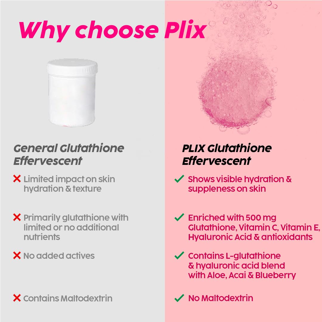 PLIX - THE PLANT FIX Glutathione Tablets With Vitamin C For Clear And Youthful Skin (Pack Of 1, Strawberry) | 15 Collagen Supplements |500mg L-Glutathione, Vitamin E And Hyaluronic Acid