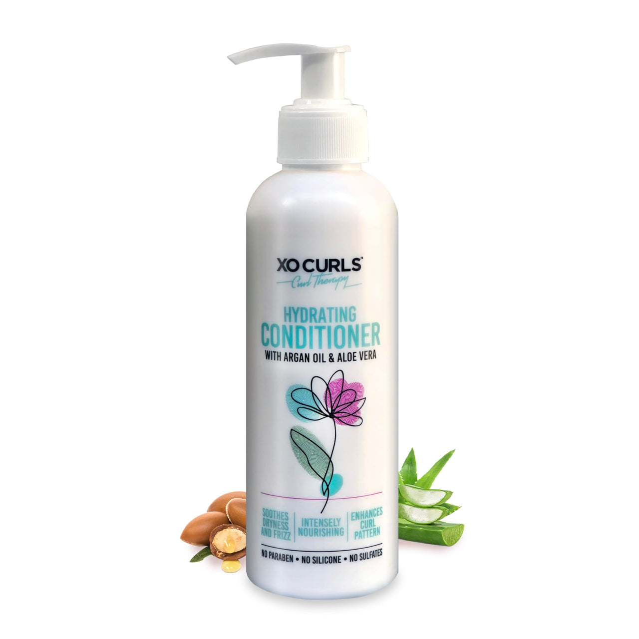 XO Curls Hydrating Conditioner with Argan Oil and Aloe Vera; a Curly Hair Therapy Range that gives Women & Men frizz-free, soft natural curls
