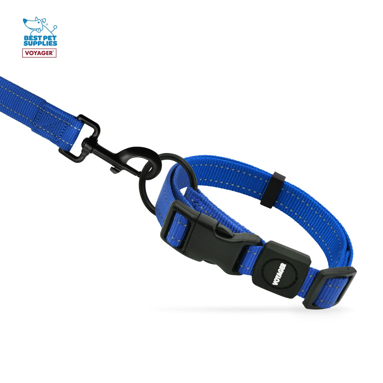 Voyager Reflective Dog Leash Collar Set with Neoprene Handle Supports Small, Medium, and Large Breed Puppies, Cute and Heavy Duty for Walking, Running, and Training - Royal Blue, L Leash Collar Set (Royal Blue) Leash Collar Set (1")