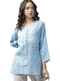 Ada Women's  Hand Embroidered Lucknowi Chikankari Cotton Straight Short Top Kurti A178625