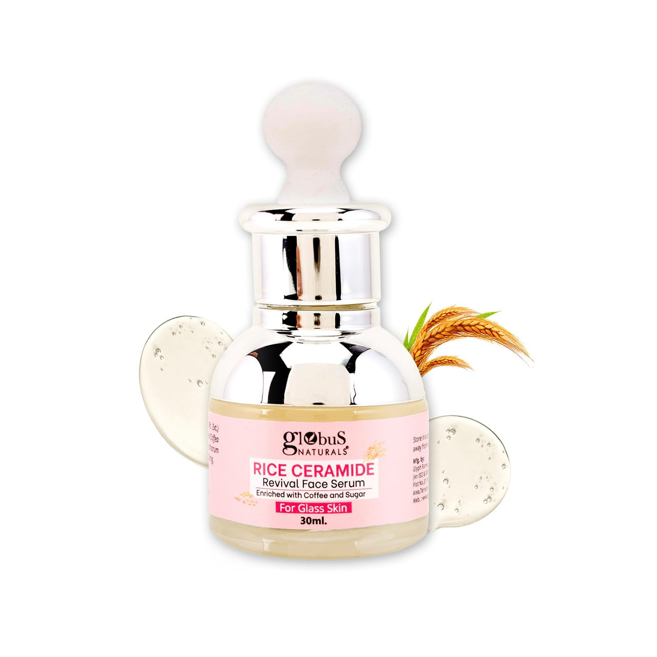 Globus Naturals Rice Ceramide Revival Face Serum, Enriched with Coffee & Walnut, For Glass Skin, 30 ml