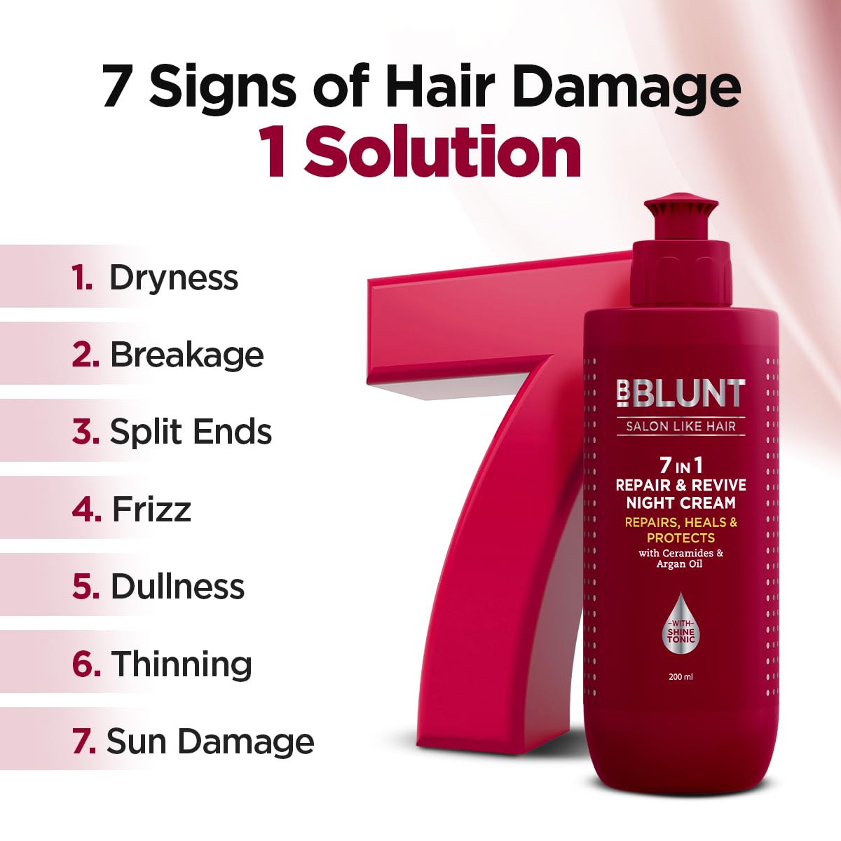 BBLUNT 7 in 1 Repair & Revive Night Cream to Heal & Protect Hair Overnight - 200ml|Addresses 7 Signs of Hair Damage | Reduces Frizz & Dullness | Enriched with Ceramides & Argan Oil | For Men & Women
