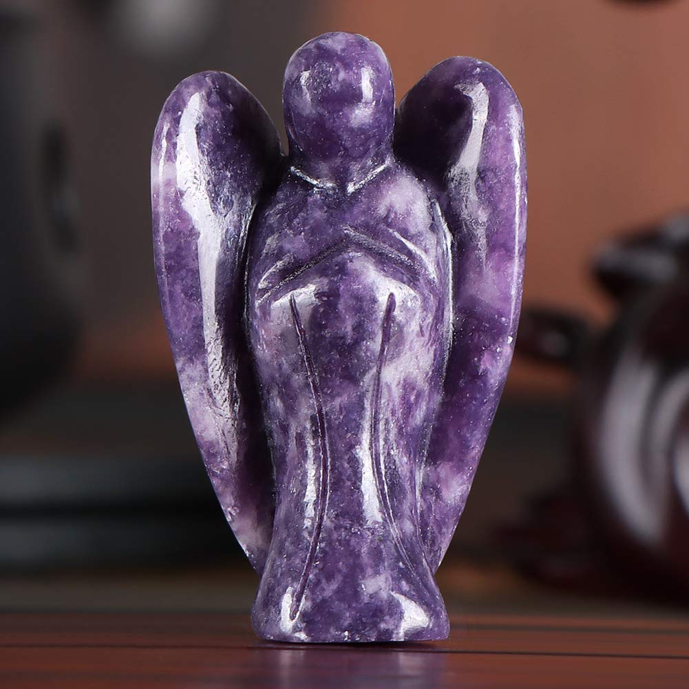 Artistone 2.0" Guardian Angel Statue Crystal Figurines,Hand Carved Pocket Purple Lepidolite Protective Peace Reiki Healing Angel Stone for Home Christmas Decoration(Gift Box)