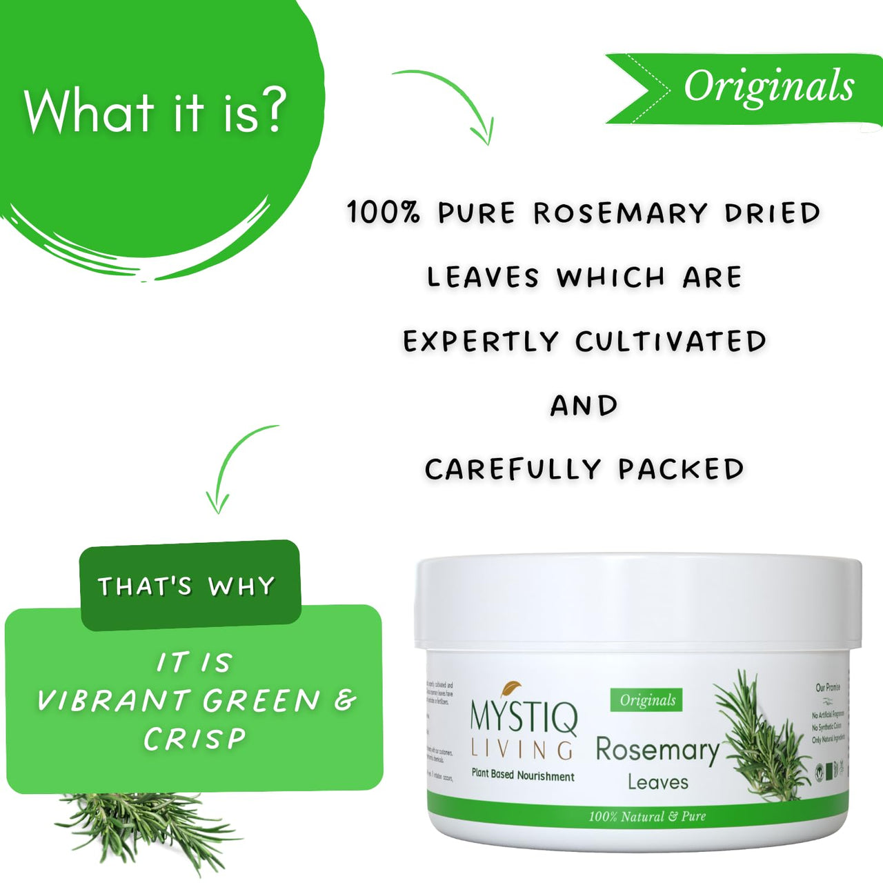 Mystiq Living Rosemary Leaves and Rosemary Water, Hair Spray for Regrowth | 100% Pure, Natural and Organic