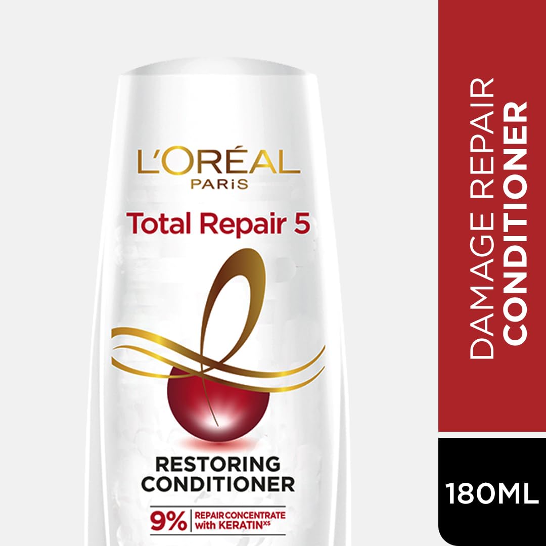 L'OREAL PARIS Conditioner, For Damaged And Weak Hair, With Pro-Keratin + Ceramide, Total Repair 5, Fresh, 180Ml (Pack Of 2), 2 Count