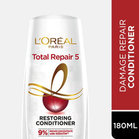 L'OREAL PARIS Conditioner, For Damaged And Weak Hair, With Pro-Keratin + Ceramide, Total Repair 5, Fresh, 180Ml (Pack Of 2), 2 Count