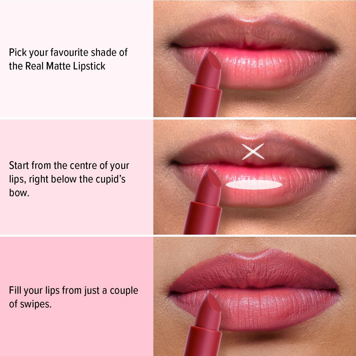 Mila Beauté Real Matte Lipstick | Enriched With Rosehip Extract | Ultra Matte Finish & Long Lasting I Single Swipe, Lightweight & Comfortable - 12-HOLLYWOOD PINK