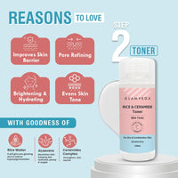 Glamveda Korean Rice & Ceramide 6 Step Daily Skincare Routine For Women with Gift Box | Face wash, Toner, Serum, Under eye cream, Moisturizer & Sunscreen