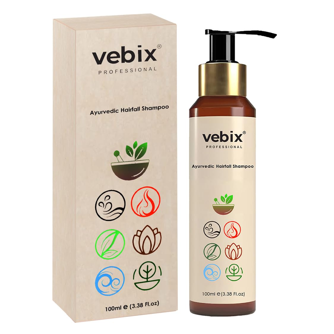 VEBIX PROFESSIONAL Customized Ayurvedic Anti-Hairfall Shampoo For All Hair (100Ml)