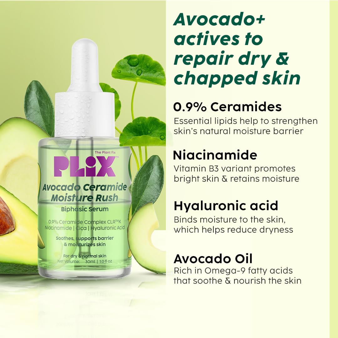 PLIX - THE PLANT FIX Barrier Repair Combo Kit with Avocado Ceramide Moisture Rush Serum, Cleanser & Cream | Nourishes and Hydrates Skin |For Men & Women| Pack of 3 (30ml + 100ml + 50gm)