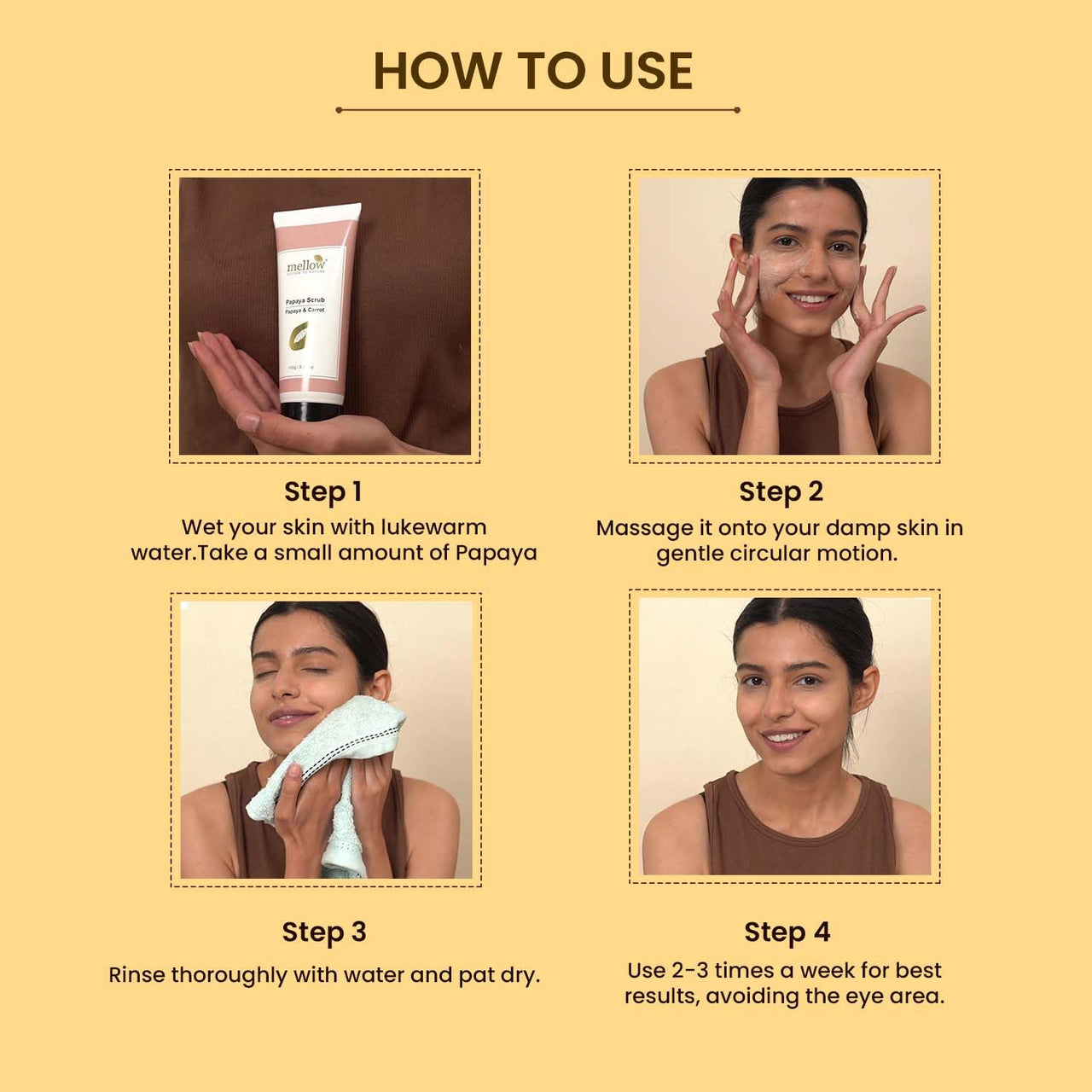 Mellow Herbals Ayurvedic Papaya Face Scrub (100Gm) for Smooth & Vibrant Glow | Helps To Remove Dead Skin cells & Unclog pores | Papaya, Walnut, Lemon & Orange | Ayush Certified | GMO, Paraben and Silicone Free