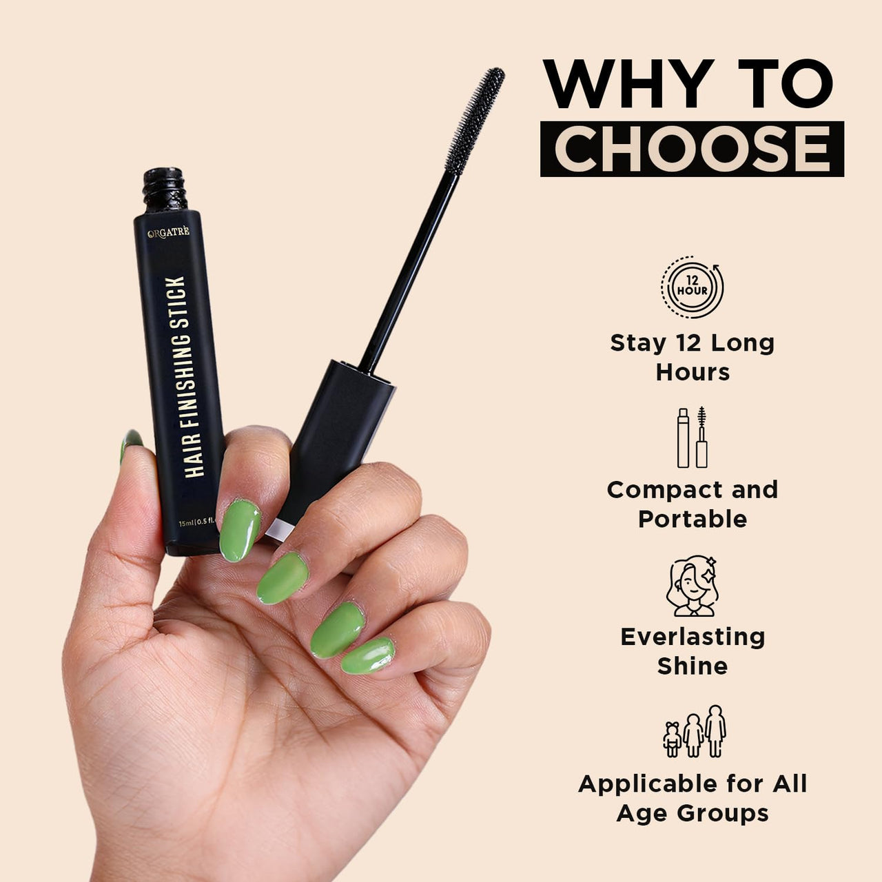 ORGATRE Hair Finishing Stick for frizzy hair women -15ml | Baby Hair fixer women | Anti Flyaway Hair Wand | Hair wax stick for Flyaway hairs | Use as Hair setting spray for women | Non-Greasy And Non-Sticky