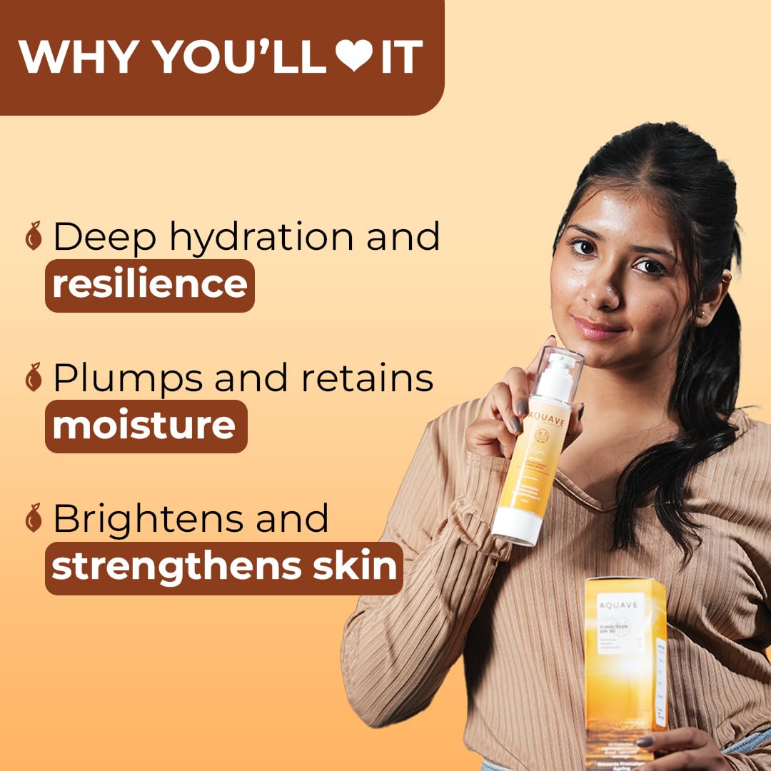 AQUAVE Sunscreen Face Serum (100 ml) - SPF 50+ PA++++ Hydra Ultralight UV Protection | Prevents Premature Ageing For All Skin | Enriched with Sea Boost for skin protection and hydration |.Goodness Of Serum| Visible Results In 30 Days | Marine Based Techno