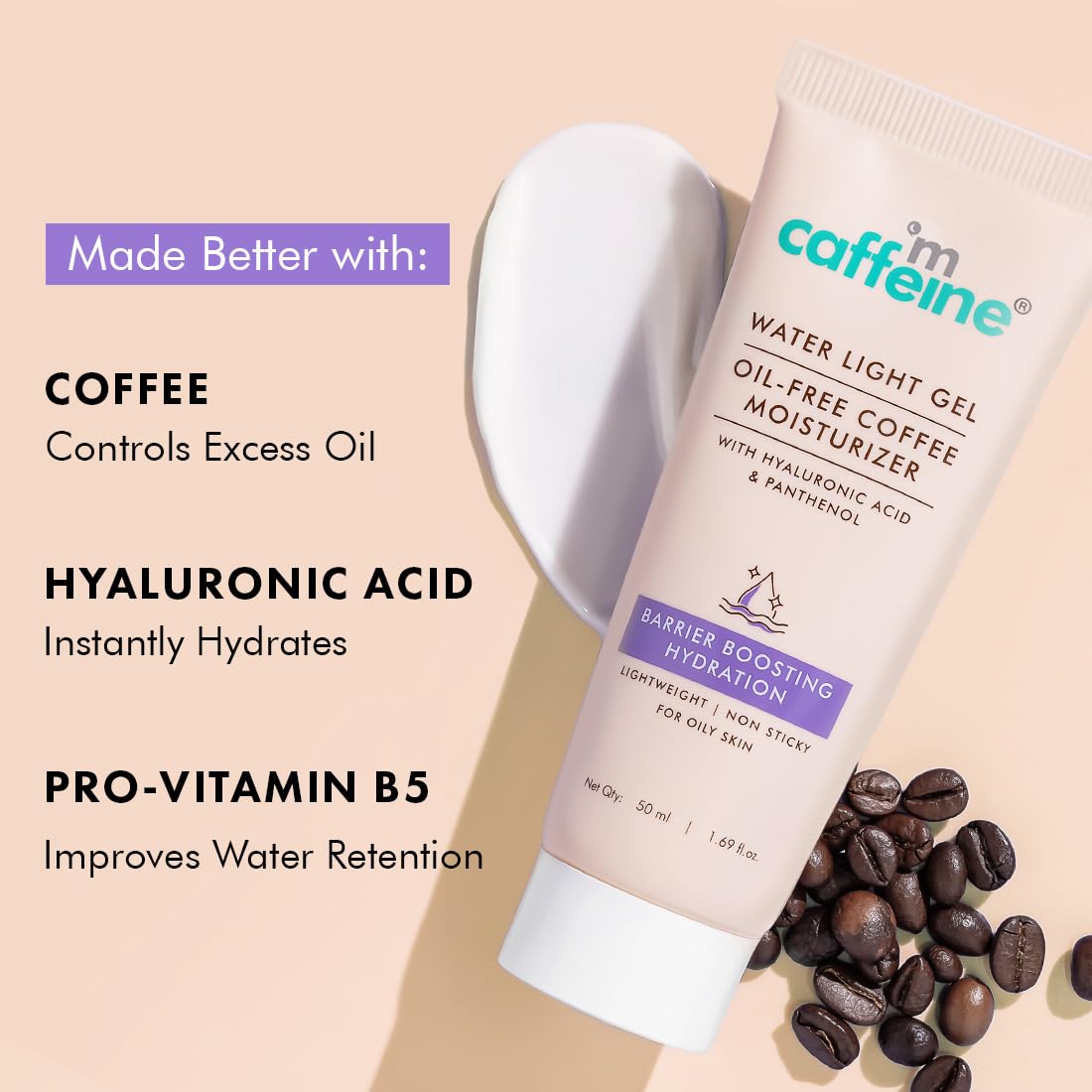 mCaffeine Water Light Gel Oil-free Coffee Moisturizer | Deep Skin Hydration & Barrier Boost with Ceramide Moisturizer | Face Cream for Women and Men | 72 Hrs Moisturization |Barrier Repair Gel-based Moisturizer For Oily Skin - 50ml