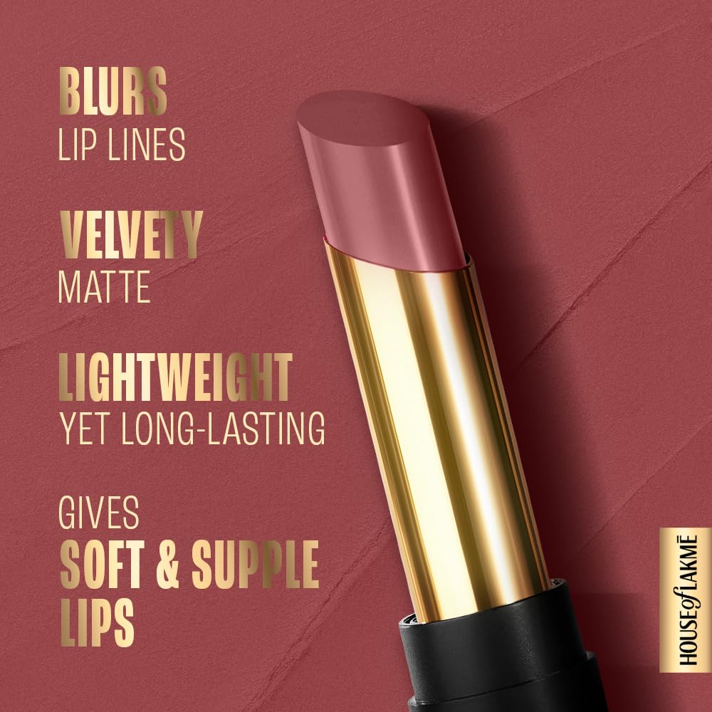 Lakmé Absolute Beyond Matte Lipstick, Velvety matte finish, blurs lip lines, lightweight & longlasting, lipstick, Nude Nectar