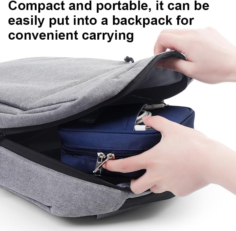 Travel Cable Organizer Bag, Water Resistant Cable Organizer for Cord, Phone Charger, Flash Drive, SD Card, Electronic Accessories Carry Case for Travel, Business Trip, Airplane (Navy Blue)