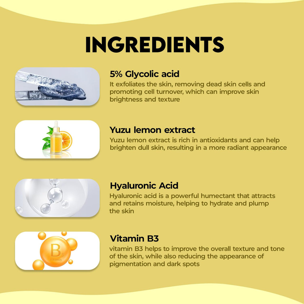 Jovees Herbal 5% Glycolic Acid Brightening Serum With 5% Niacinamide Yuzu Lemon & Hyaluronic Acid | Improves Skin Texture & Uneven Skin | For All Skin Types | 30 ml