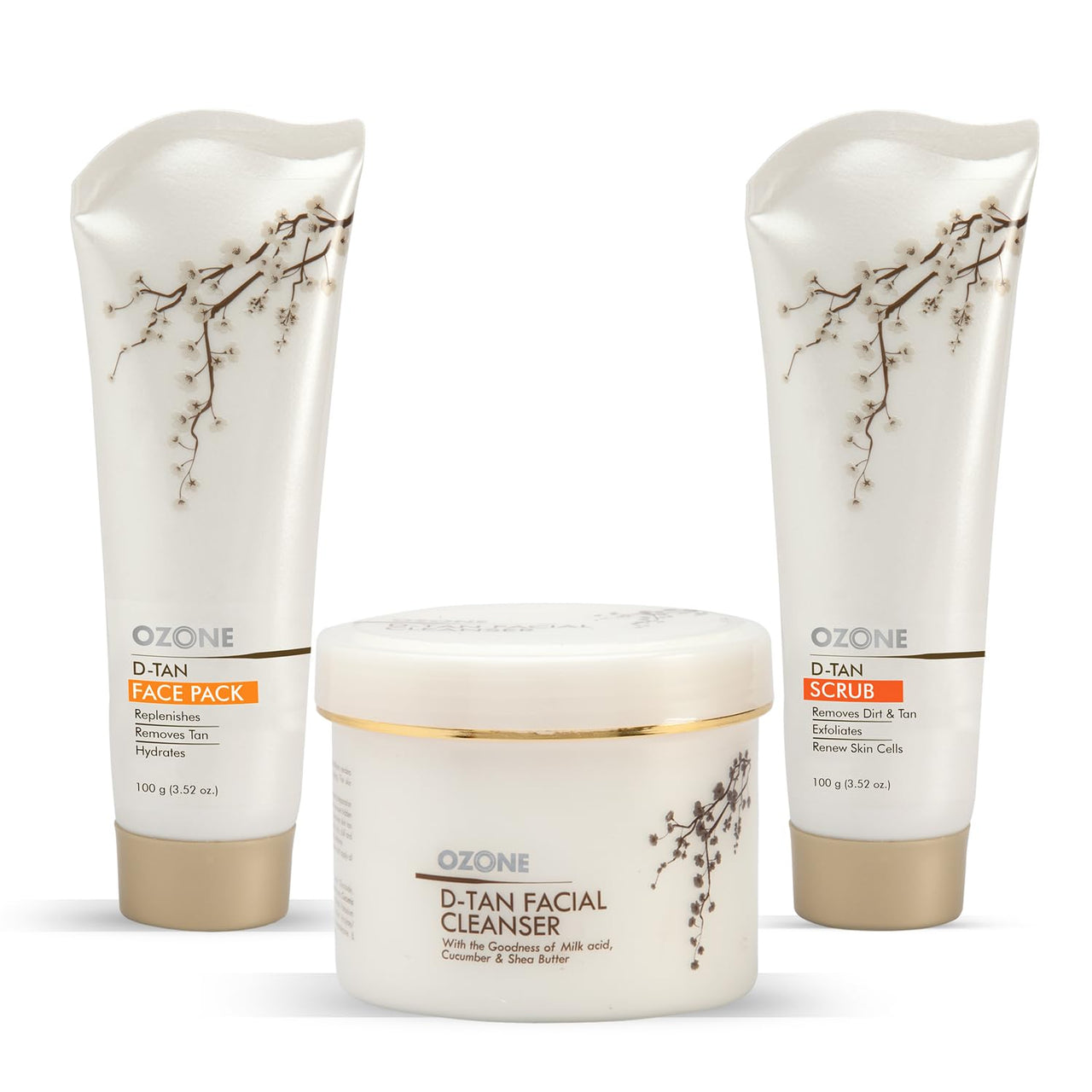 OZONE D Tan Trio (D Tan Cleanser 250g + D Tan scrub 100g + D Tan face pack 100g) (3 Items in the set)