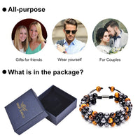 DHQH Triple Protection Bracelet Natural Black Obsidian Tigers Eye Hematite 8-10mm Beads Handmade Bracelet- Healing Crystal Bracelet Bring Luck Prosperity and Happiness F-Three-layer Bracelet