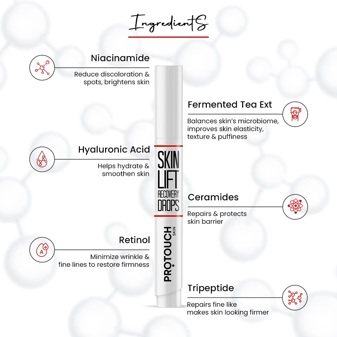 PROTOUCH Skin Lift Recovery Drops to Reduce Fine Lines & Wrinkles - Effective on Neck, Jawline, Chin, Forehead & Smile-Lines | All Skin Types (6 ML) Pack Of 1